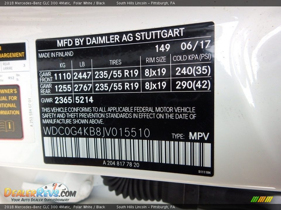 2018 Mercedes-Benz GLC 300 4Matic Polar White / Black Photo #23