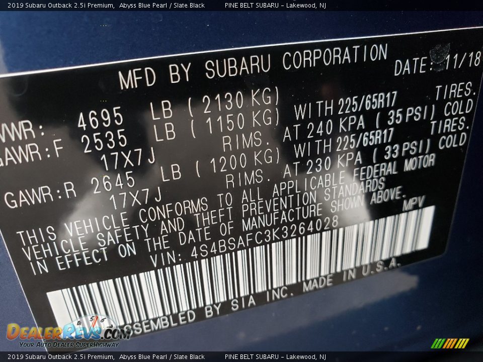 2019 Subaru Outback 2.5i Premium Abyss Blue Pearl / Slate Black Photo #9