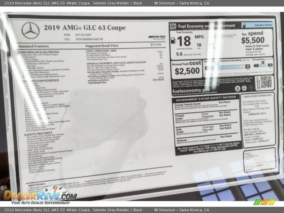 2019 Mercedes-Benz GLC AMG 63 4Matic Coupe Window Sticker Photo #10