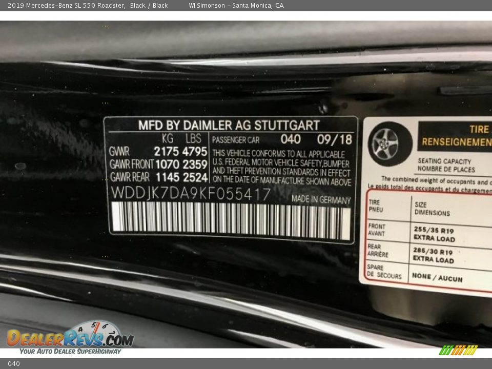 Mercedes-Benz Color Code 040 Black