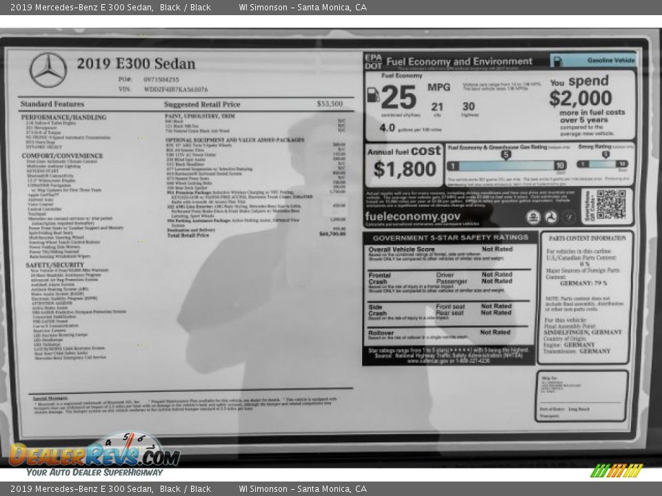 2019 Mercedes-Benz E 300 Sedan Black / Black Photo #10