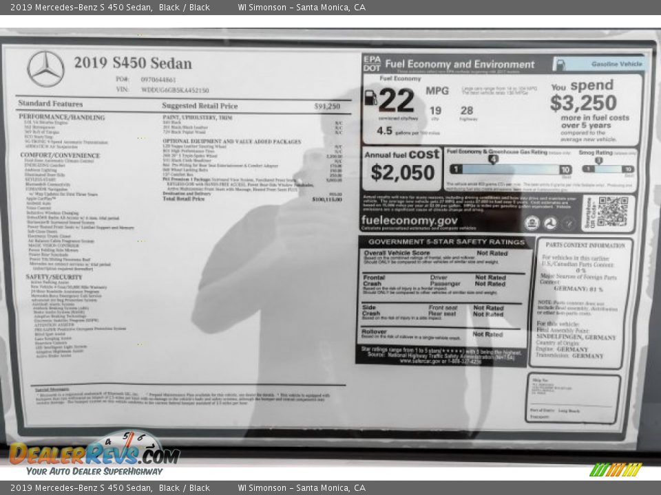 2019 Mercedes-Benz S 450 Sedan Black / Black Photo #10