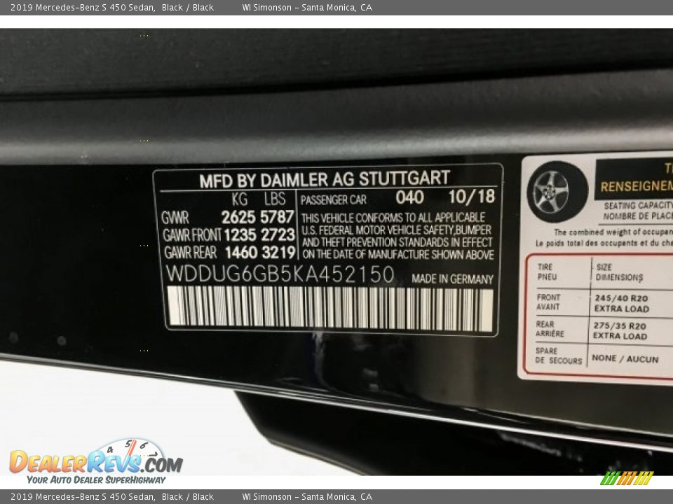 2019 Mercedes-Benz S 450 Sedan Black / Black Photo #11