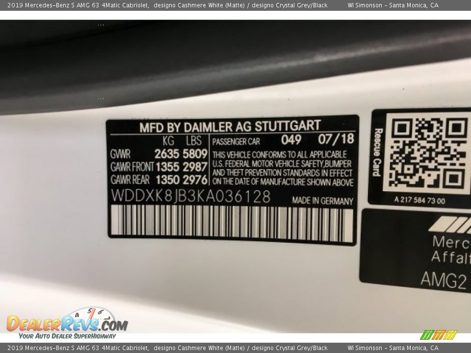 2019 Mercedes-Benz S AMG 63 4Matic Cabriolet designo Cashmere White (Matte) / designo Crystal Grey/Black Photo #26