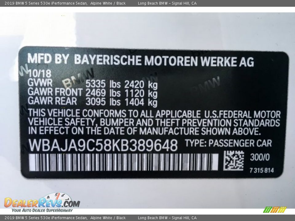 2019 BMW 5 Series 530e iPerformance Sedan Alpine White / Black Photo #11