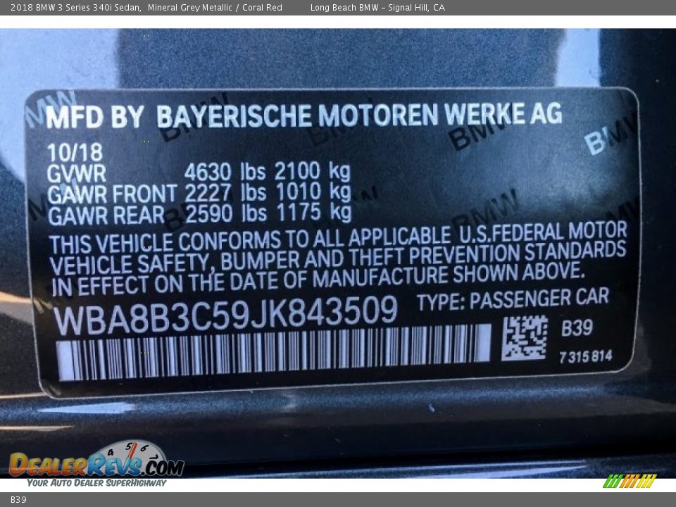 BMW Color Code B39 Mineral Grey Metallic