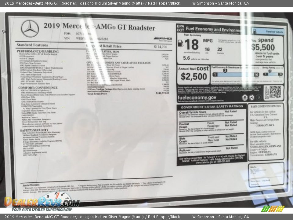 2019 Mercedes-Benz AMG GT Roadster Window Sticker Photo #19