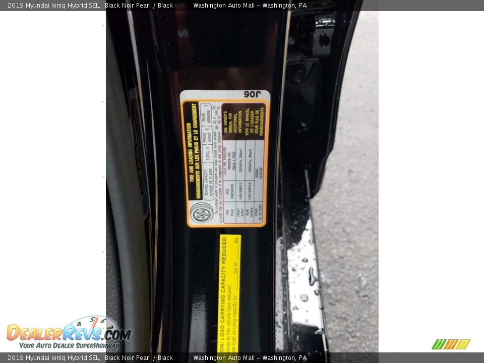 Info Tag of 2019 Hyundai Ioniq Hybrid SEL Photo #14