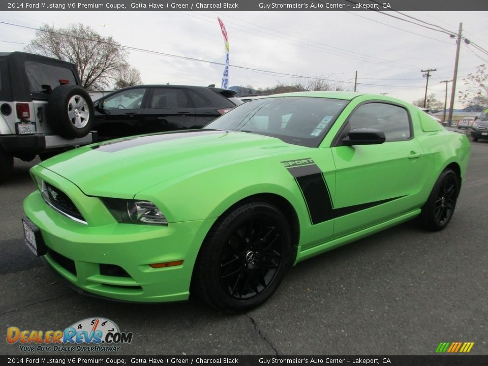 2014 Ford Mustang V6 Premium Coupe Gotta Have it Green / Charcoal Black Photo #3