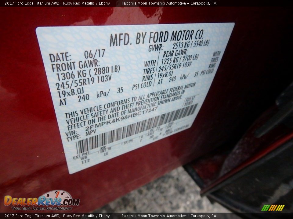 2017 Ford Edge Titanium AWD Ruby Red Metallic / Ebony Photo #23