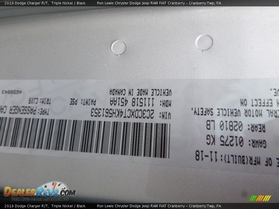 2019 Dodge Charger R/T Triple Nickel / Black Photo #15