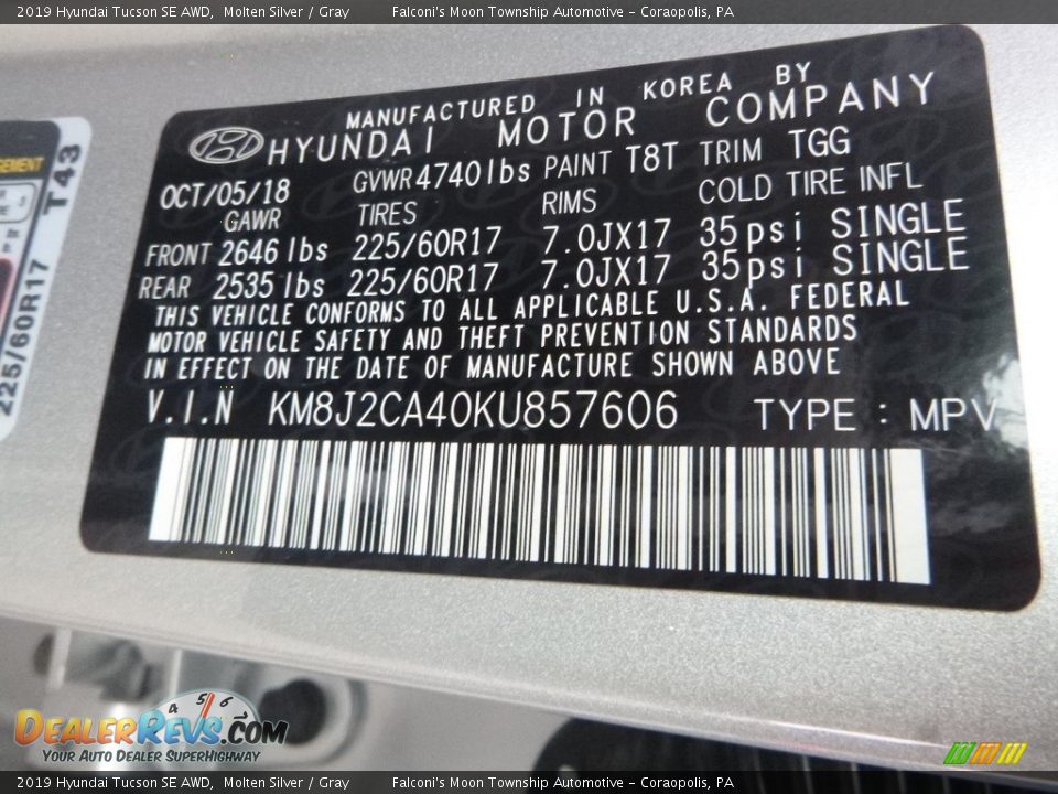 2019 Hyundai Tucson SE AWD Molten Silver / Gray Photo #12