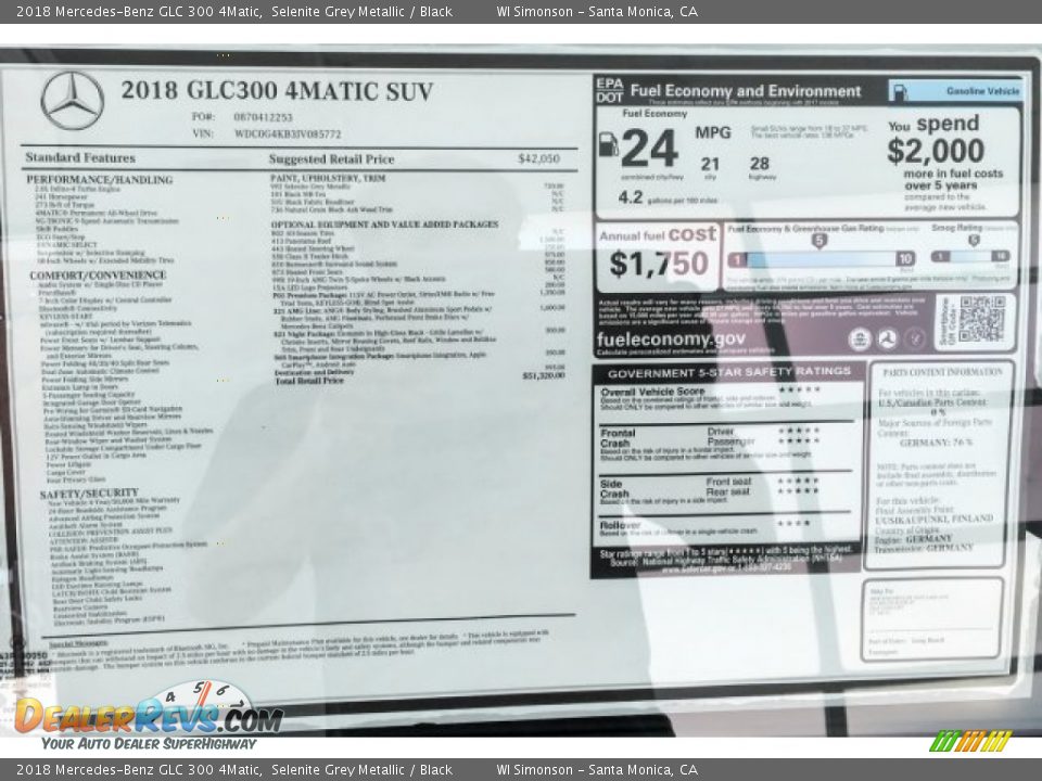 2018 Mercedes-Benz GLC 300 4Matic Selenite Grey Metallic / Black Photo #10