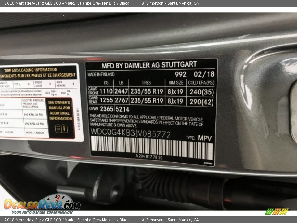 2018 Mercedes-Benz GLC 300 4Matic Selenite Grey Metallic / Black Photo #11