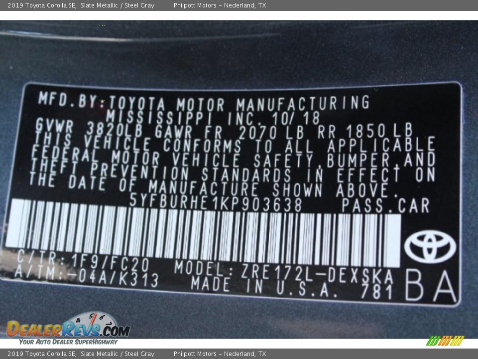 2019 Toyota Corolla SE Slate Metallic / Steel Gray Photo #22