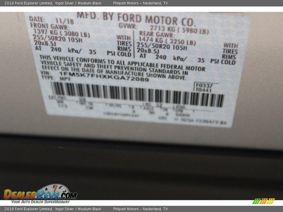 2019 Ford Explorer Limited Ingot Silver / Medium Black Photo #29
