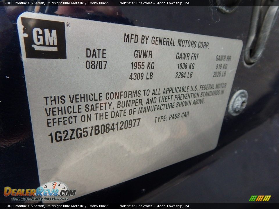 2008 Pontiac G6 Sedan Midnight Blue Metallic / Ebony Black Photo #14