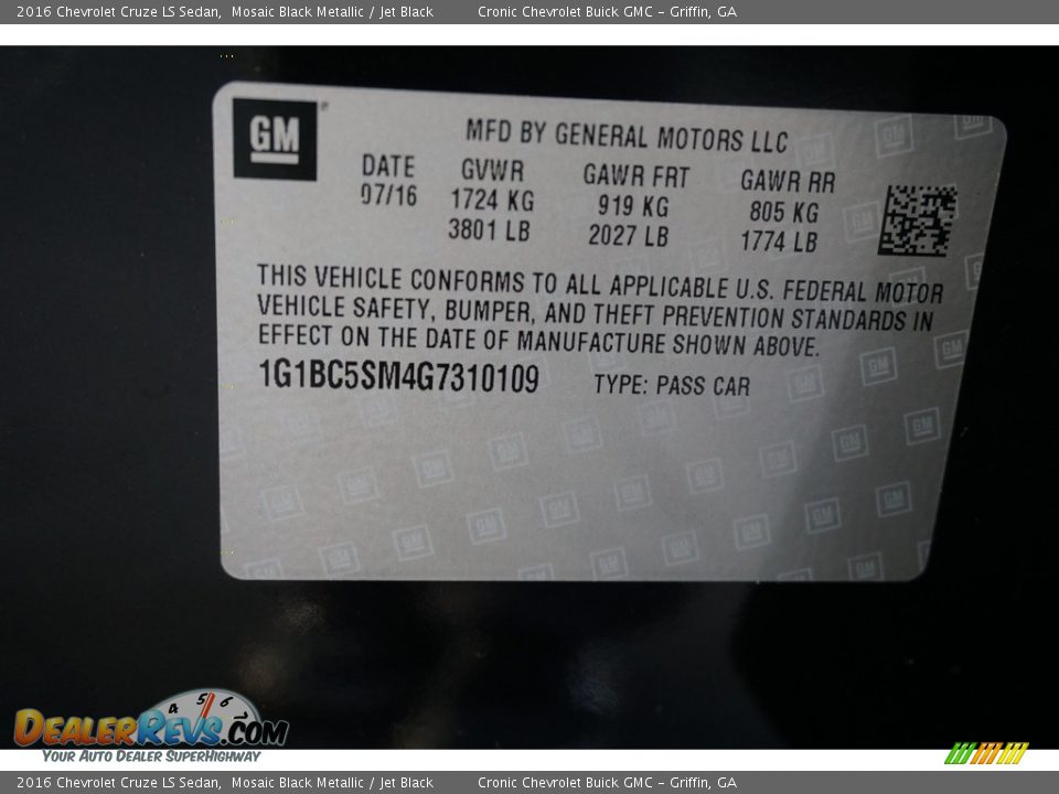 2016 Chevrolet Cruze LS Sedan Mosaic Black Metallic / Jet Black Photo #18