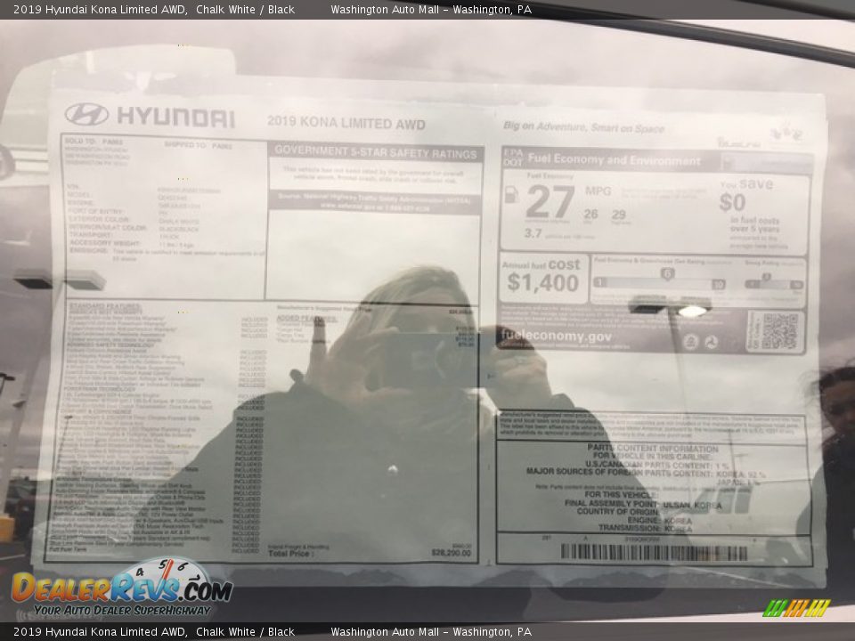 2019 Hyundai Kona Limited AWD Chalk White / Black Photo #19
