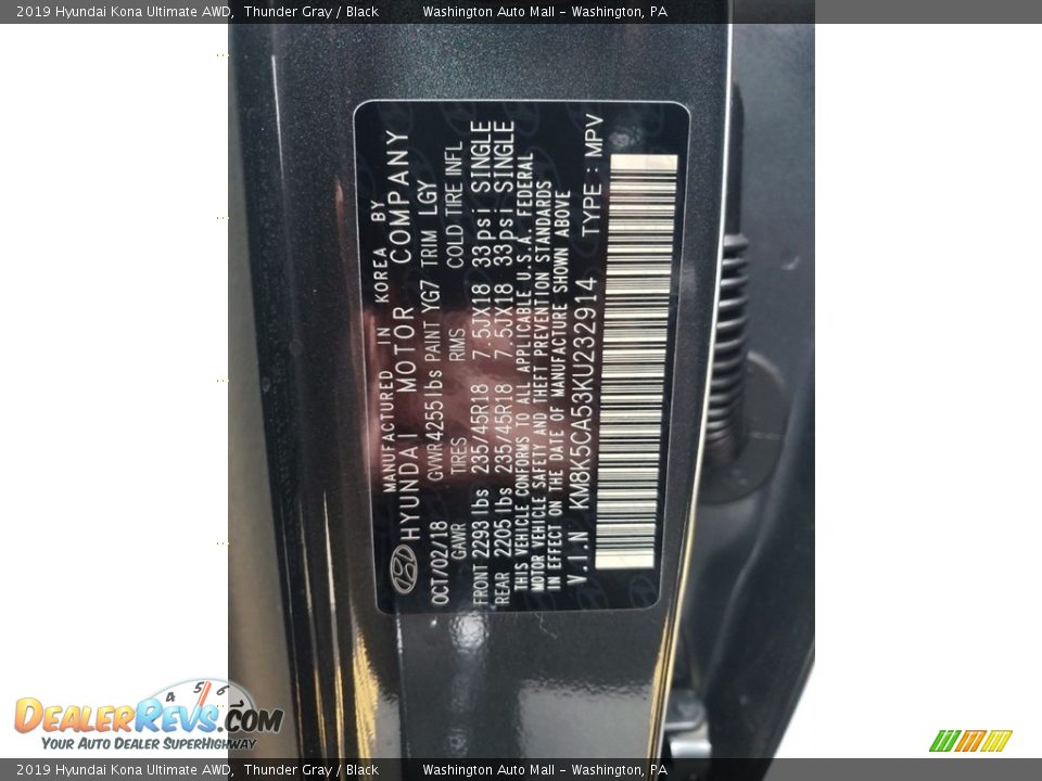 2019 Hyundai Kona Ultimate AWD Thunder Gray / Black Photo #25
