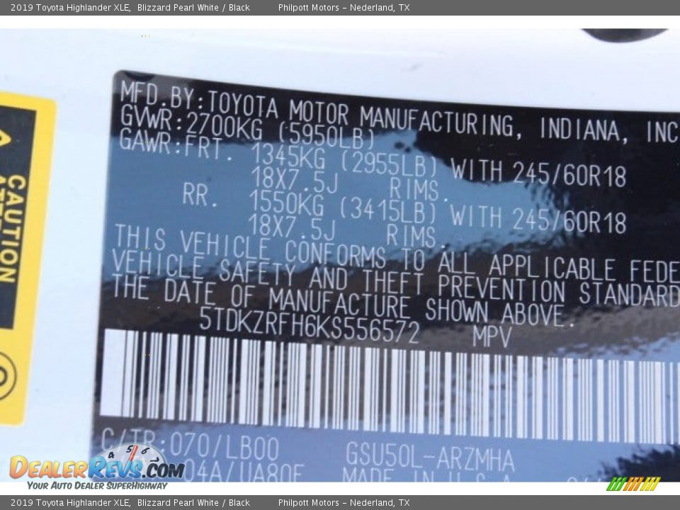 2019 Toyota Highlander XLE Blizzard Pearl White / Black Photo #27