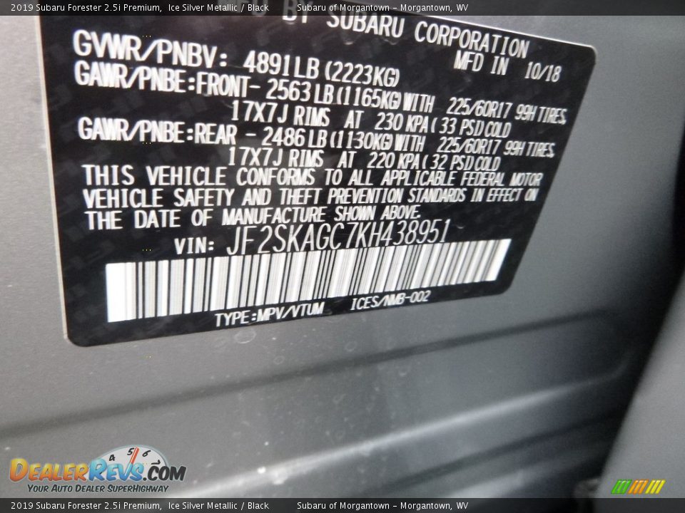 2019 Subaru Forester 2.5i Premium Ice Silver Metallic / Black Photo #16