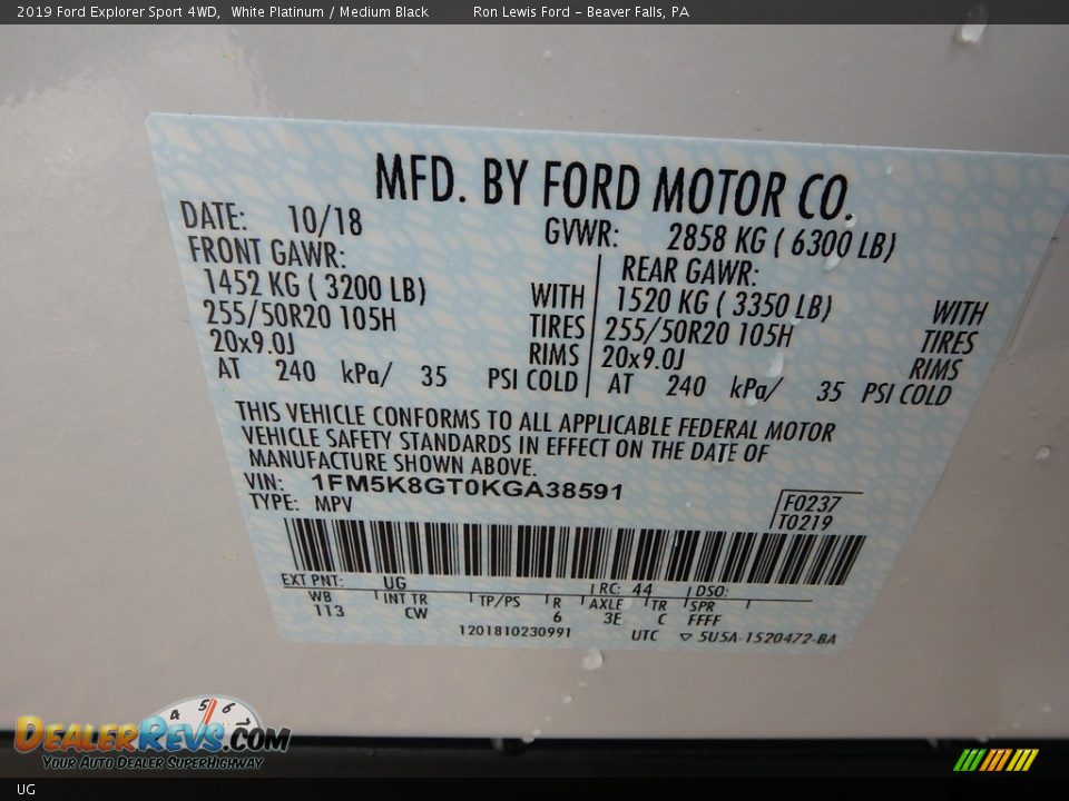 Ford Color Code UG White Platinum