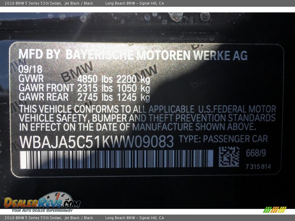 2019 BMW 5 Series 530i Sedan Jet Black / Black Photo #11