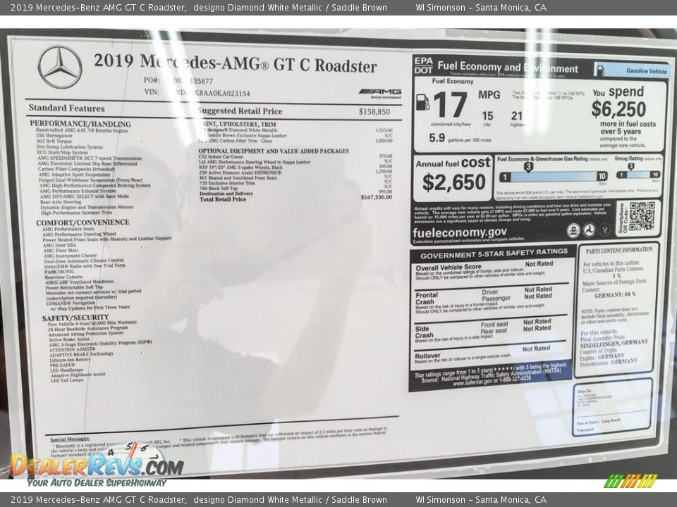 2019 Mercedes-Benz AMG GT C Roadster Window Sticker Photo #19