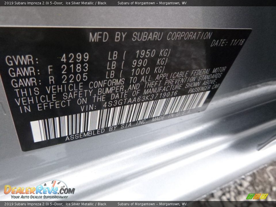 2019 Subaru Impreza 2.0i 5-Door Ice Silver Metallic / Black Photo #14