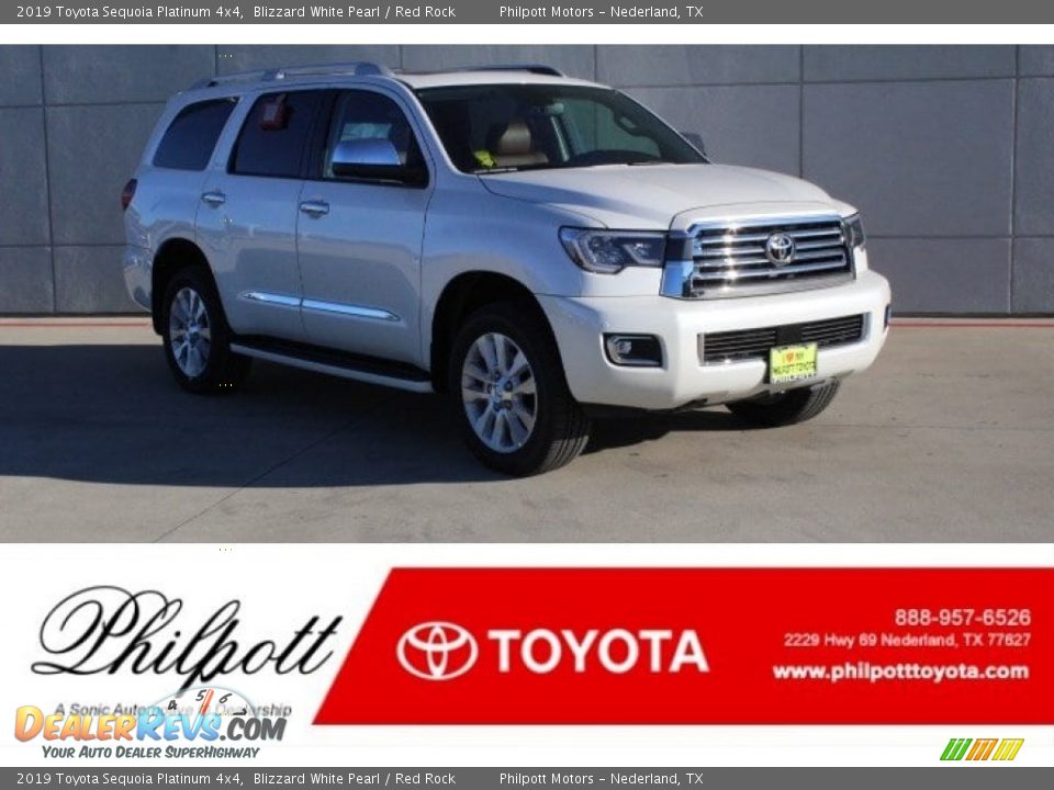2019 Toyota Sequoia Platinum 4x4 Blizzard White Pearl / Red Rock Photo #1