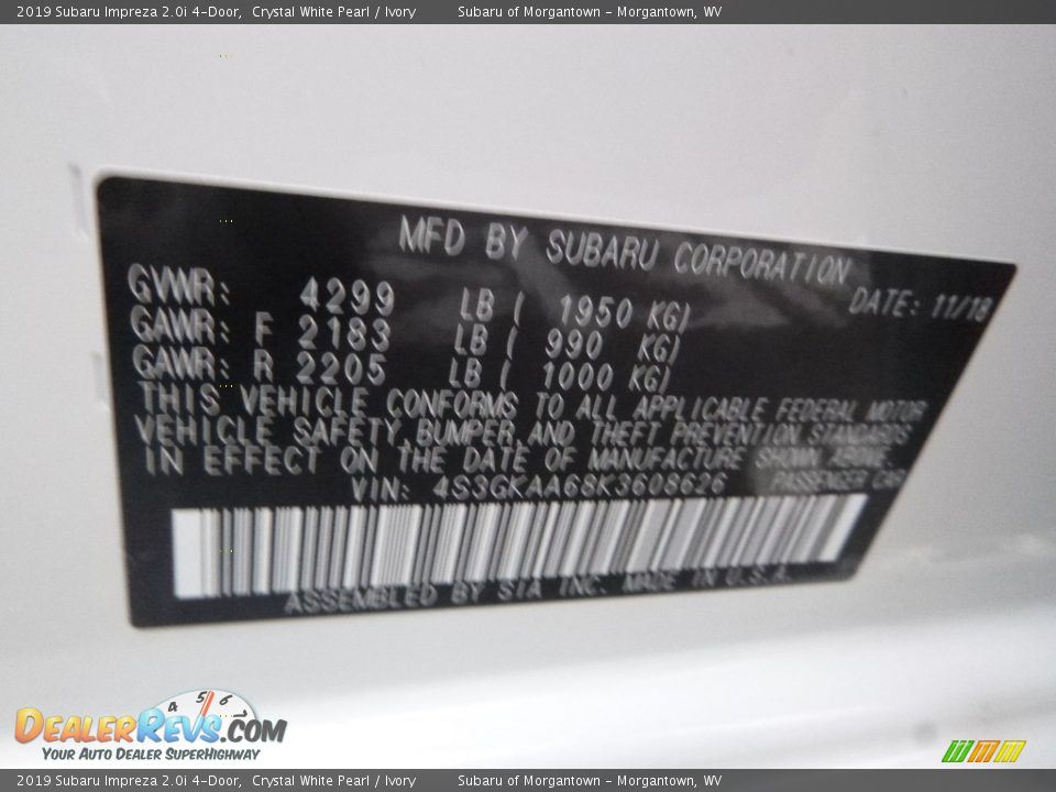 2019 Subaru Impreza 2.0i 4-Door Crystal White Pearl / Ivory Photo #15