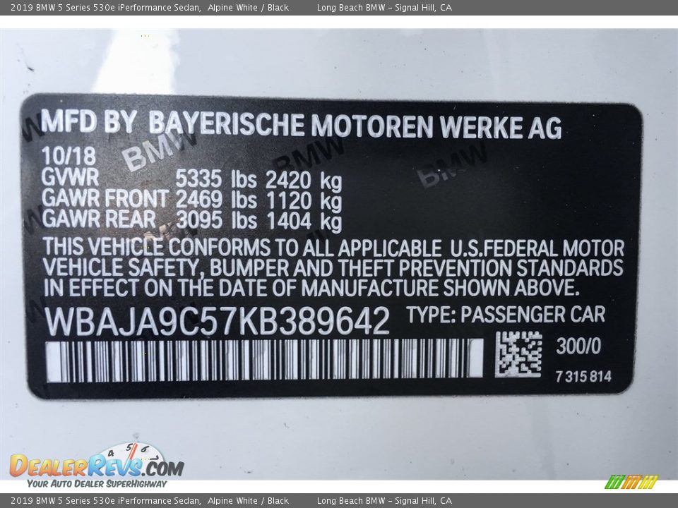 2019 BMW 5 Series 530e iPerformance Sedan Alpine White / Black Photo #11