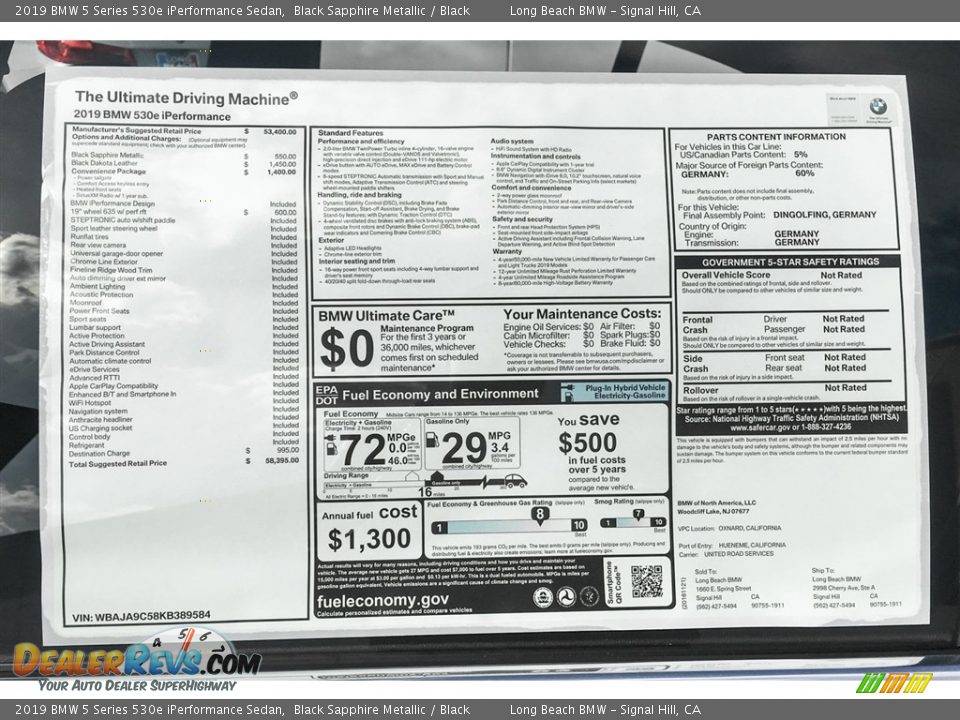 2019 BMW 5 Series 530e iPerformance Sedan Black Sapphire Metallic / Black Photo #10
