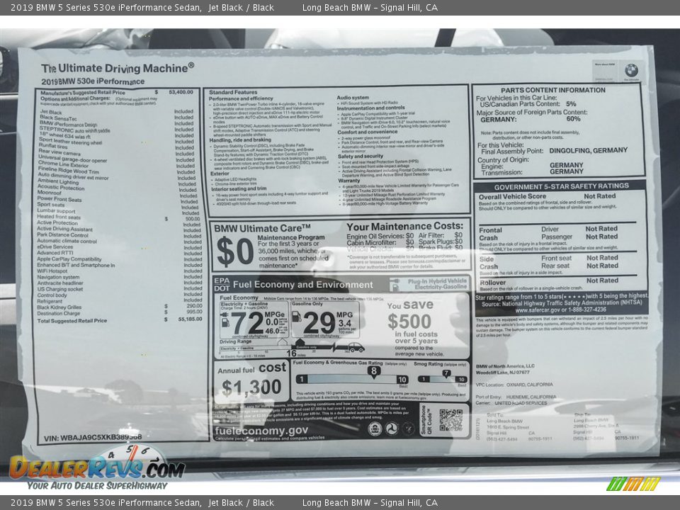 2019 BMW 5 Series 530e iPerformance Sedan Jet Black / Black Photo #10
