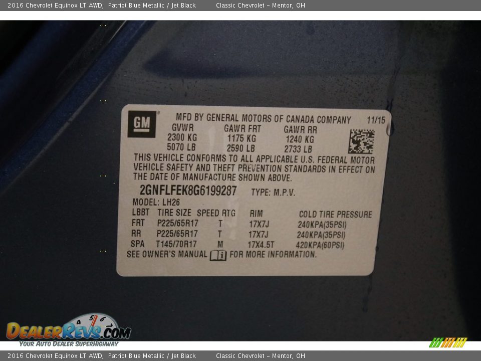 2016 Chevrolet Equinox LT AWD Patriot Blue Metallic / Jet Black Photo #18