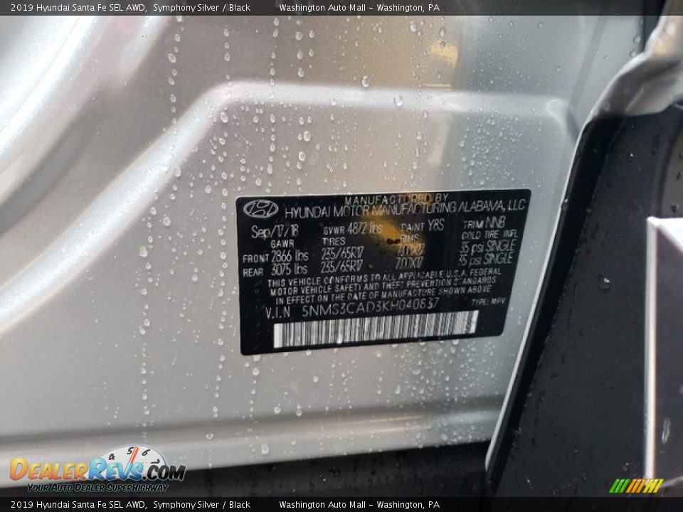 2019 Hyundai Santa Fe SEL AWD Symphony Silver / Black Photo #15