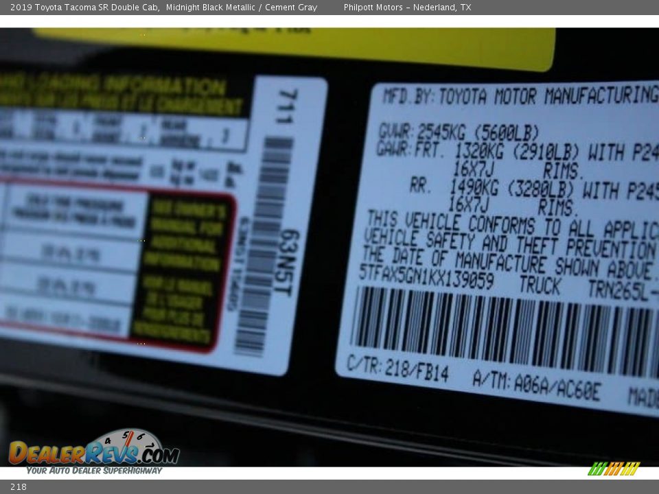 Toyota Color Code 218 Midnight Black Metallic