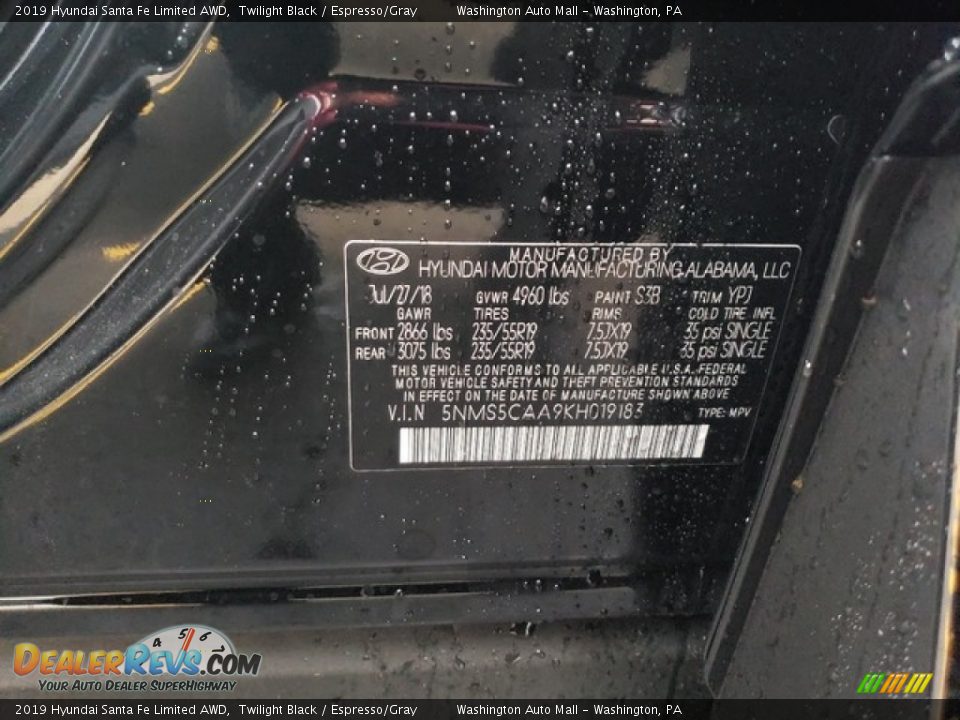 2019 Hyundai Santa Fe Limited AWD Twilight Black / Espresso/Gray Photo #17