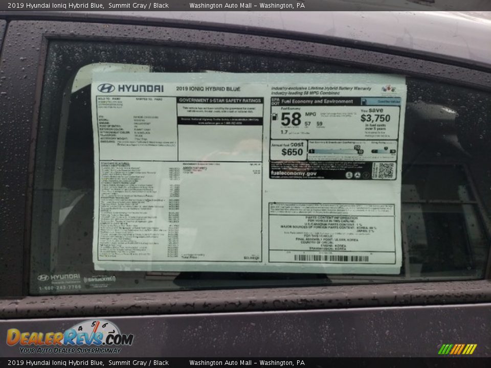 2019 Hyundai Ioniq Hybrid Blue Window Sticker Photo #10