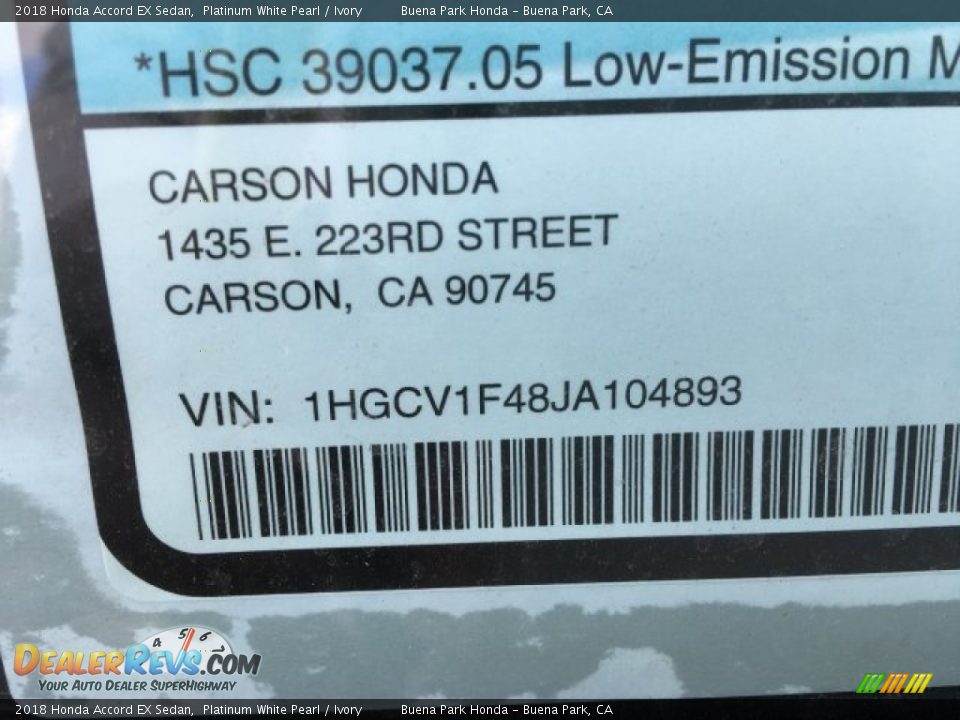 2018 Honda Accord EX Sedan Platinum White Pearl / Ivory Photo #11