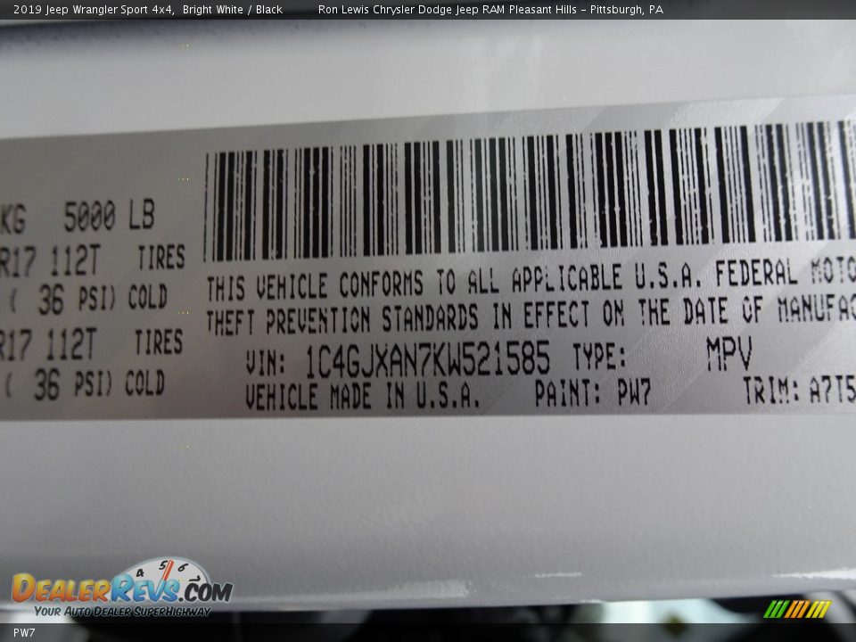 Jeep Color Code PW7 Bright White
