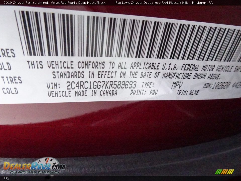 Chrysler Color Code PRV Velvet Red Pearl