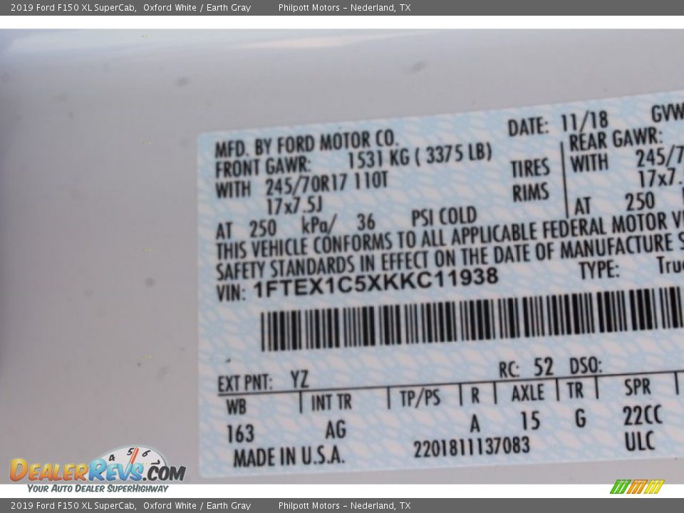 2019 Ford F150 XL SuperCab Oxford White / Earth Gray Photo #20