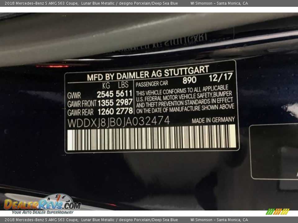 2018 Mercedes-Benz S AMG S63 Coupe Lunar Blue Metallic / designo Porcelain/Deep Sea Blue Photo #25