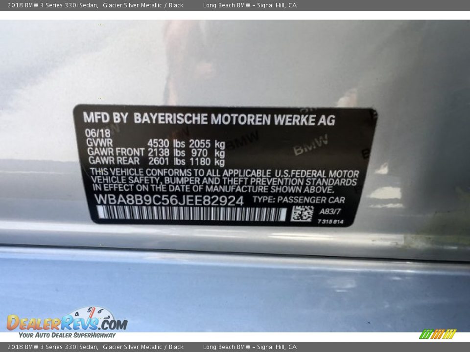 2018 BMW 3 Series 330i Sedan Glacier Silver Metallic / Black Photo #11