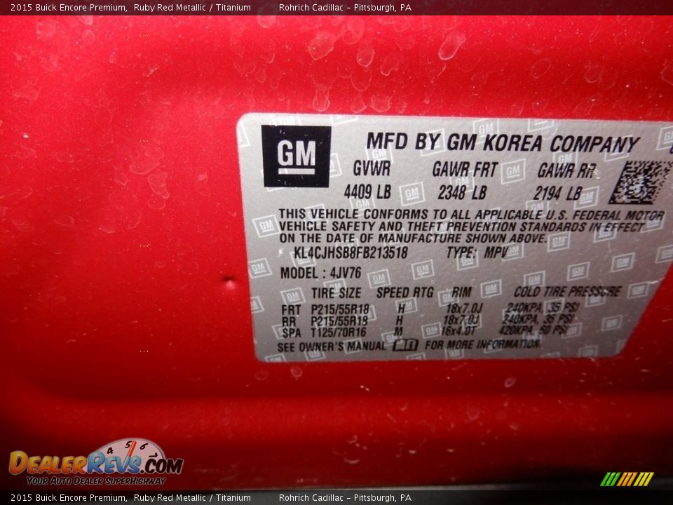 2015 Buick Encore Premium Ruby Red Metallic / Titanium Photo #17