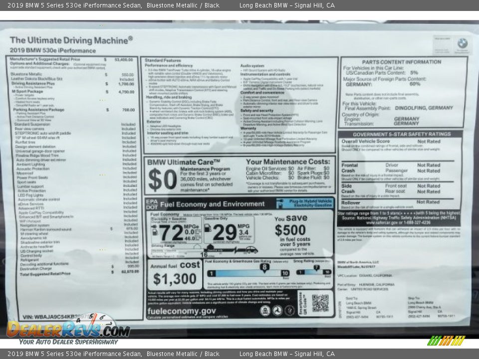 2019 BMW 5 Series 530e iPerformance Sedan Bluestone Metallic / Black Photo #10