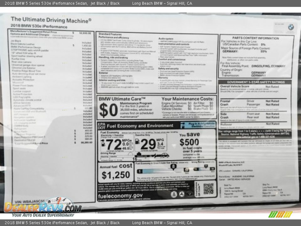 2018 BMW 5 Series 530e iPerfomance Sedan Jet Black / Black Photo #10