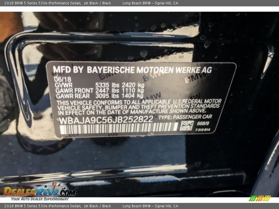 2018 BMW 5 Series 530e iPerfomance Sedan Jet Black / Black Photo #11